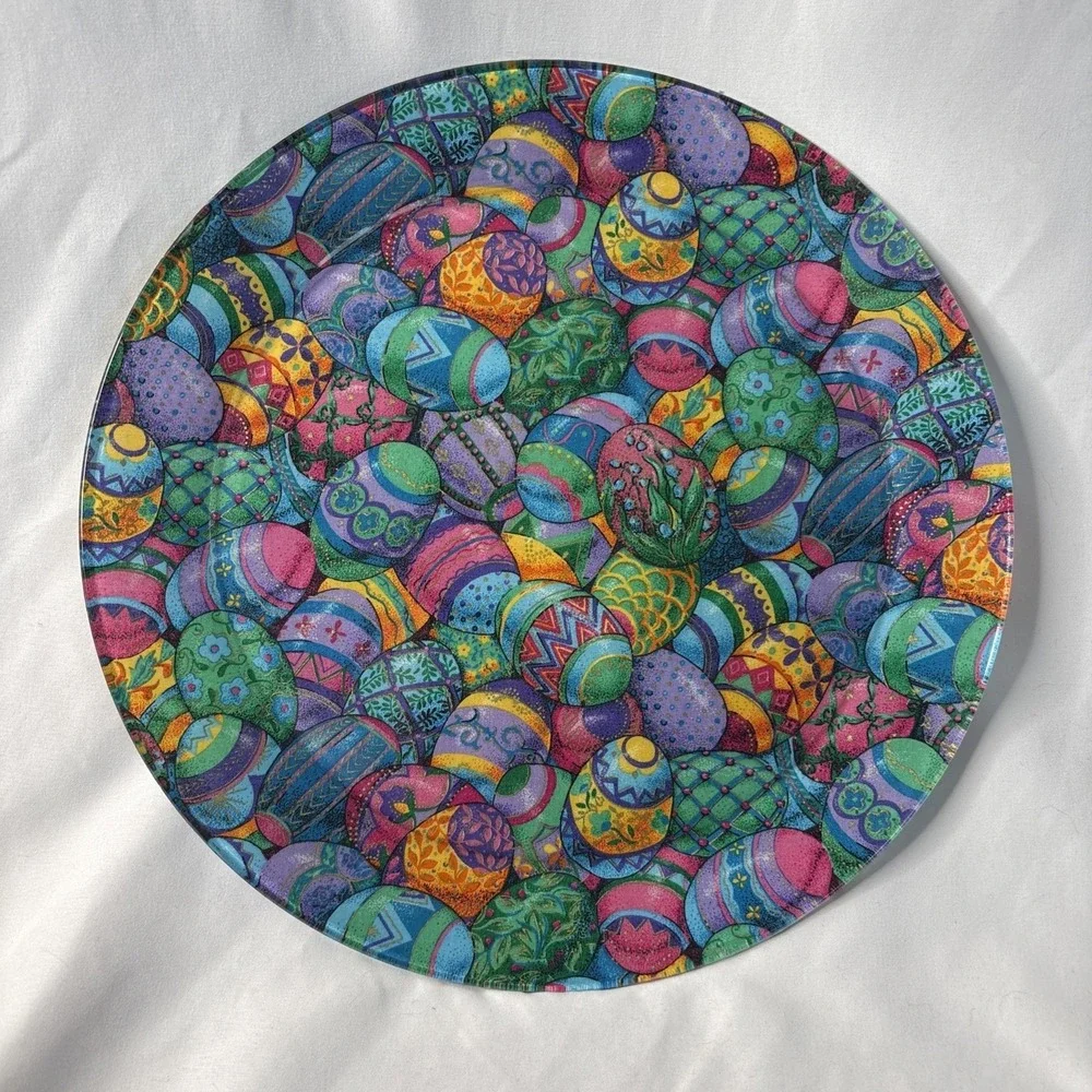 Vtg Easter Egg Decoupage Glass‎ Platter 13